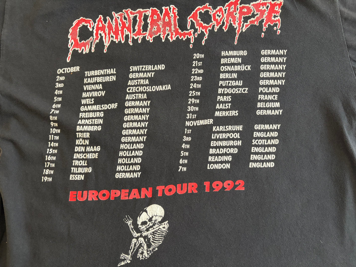 Cannibal Corpse - Eaten Back To Life / European Tour 1992 - Original Vintage t-shirt
