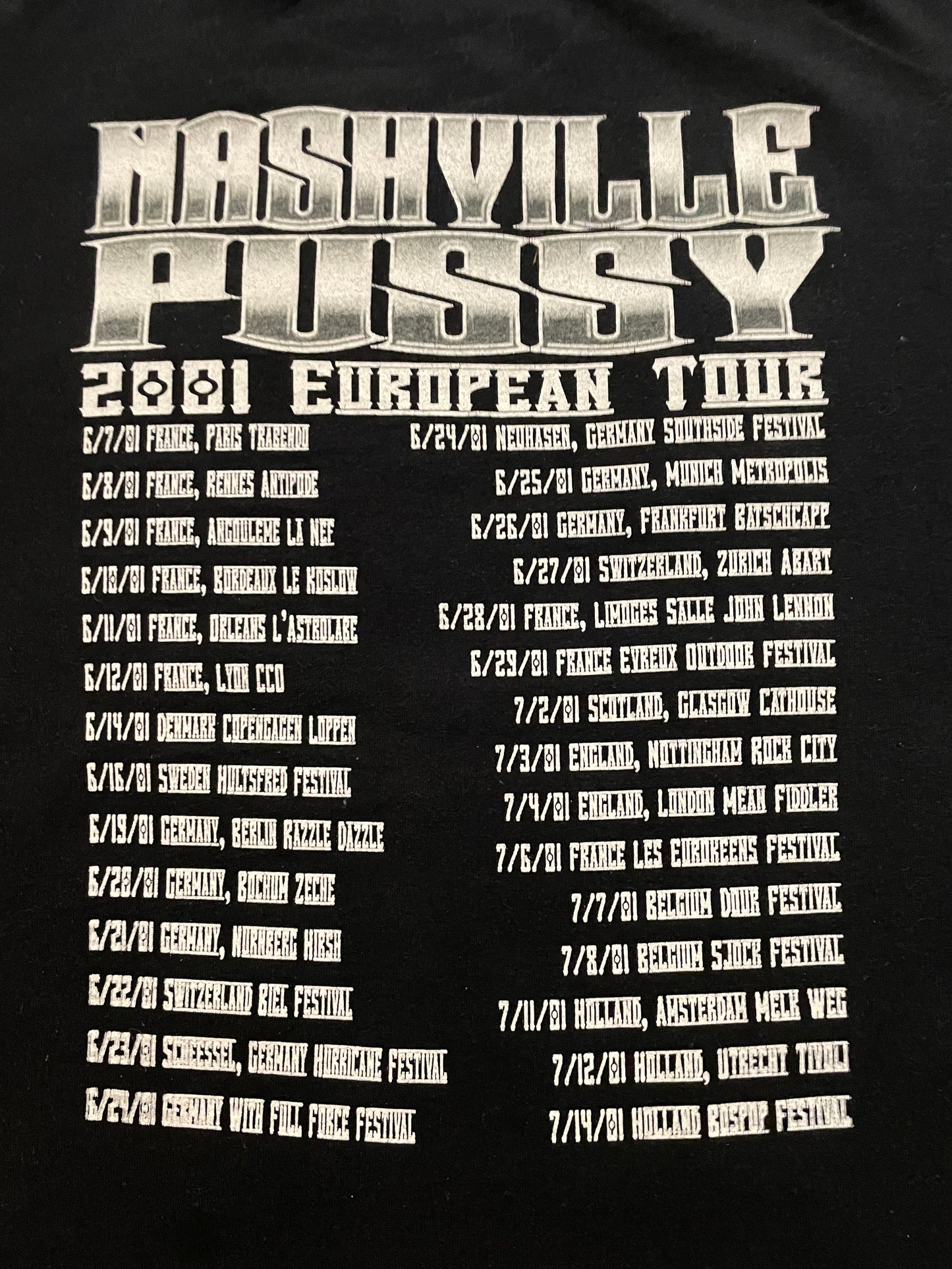 Nashville Pussy - 2001 European Tour - Original Vintage t-shirt