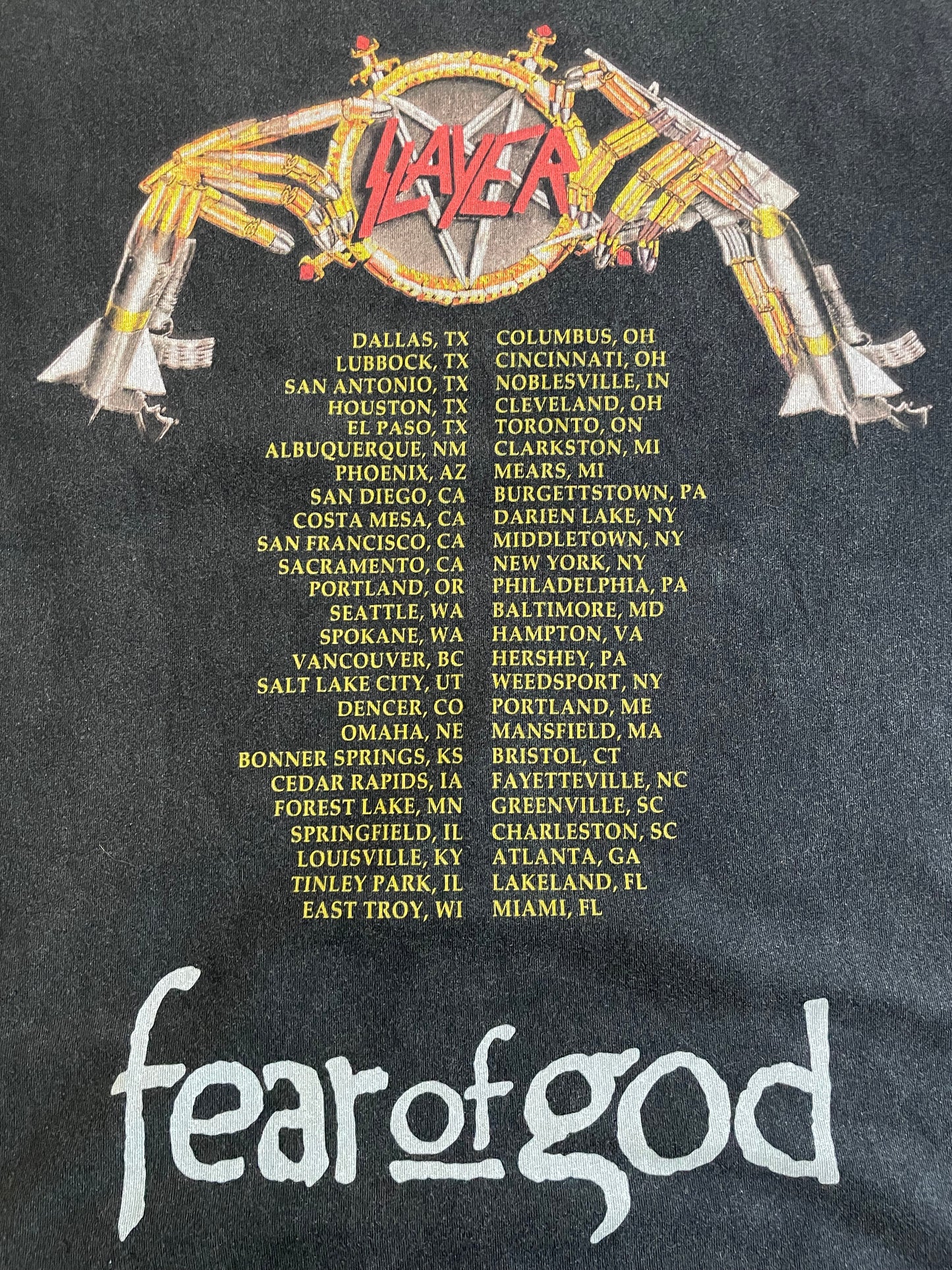 Slayer / Fear Of God - 1991 Clash Of The Titans tour reprint shirt