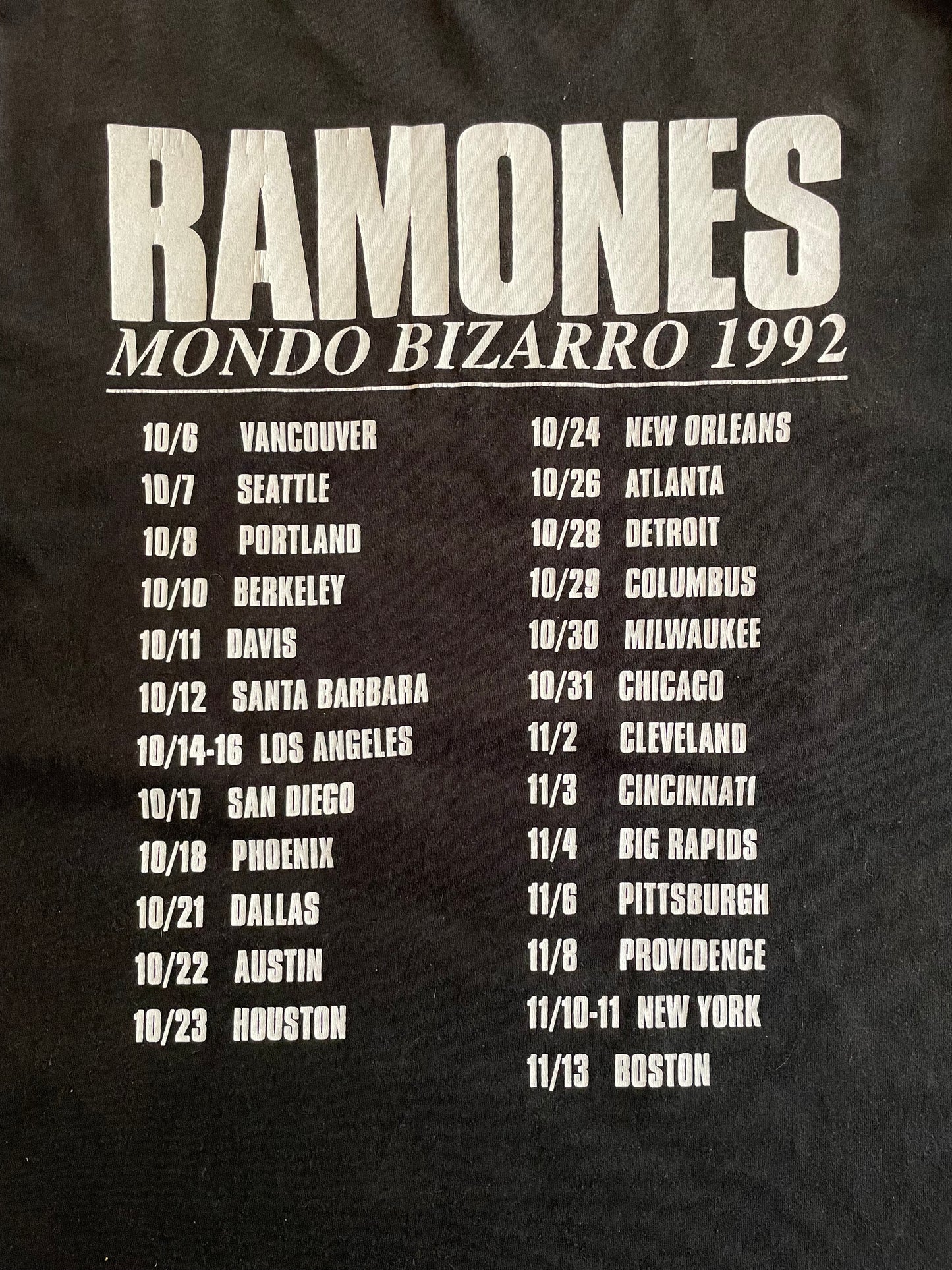 Ramones - Mondo Bizarro US Tour 1992 - Original Vintage T-Shirt