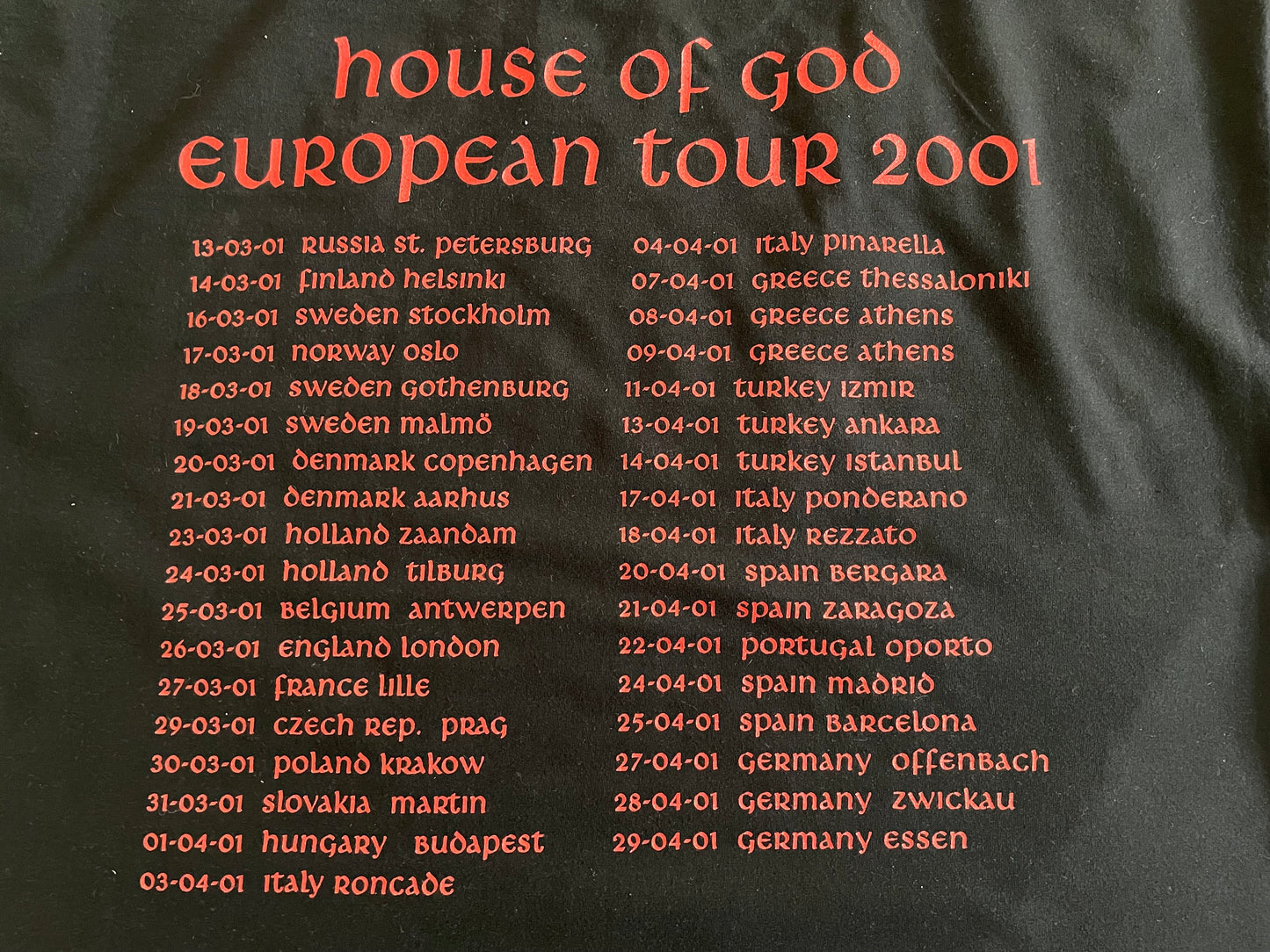 King Diamond - House Of God / European Tour 2001 - Original Vintage T-shirt