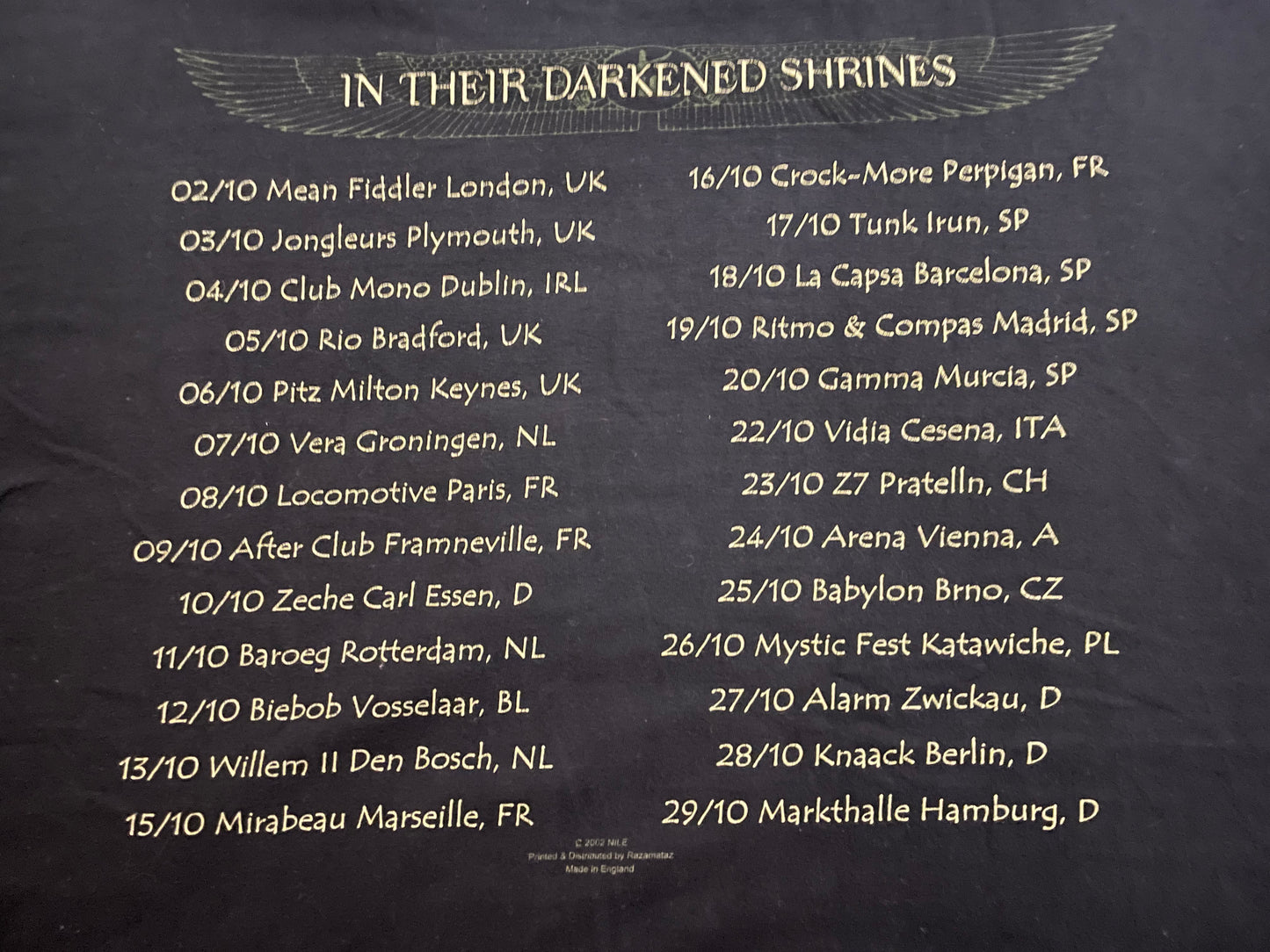 Nile - In Their Darkened Shrines / European Tour ‘02 - Original Vintage Longsleeve