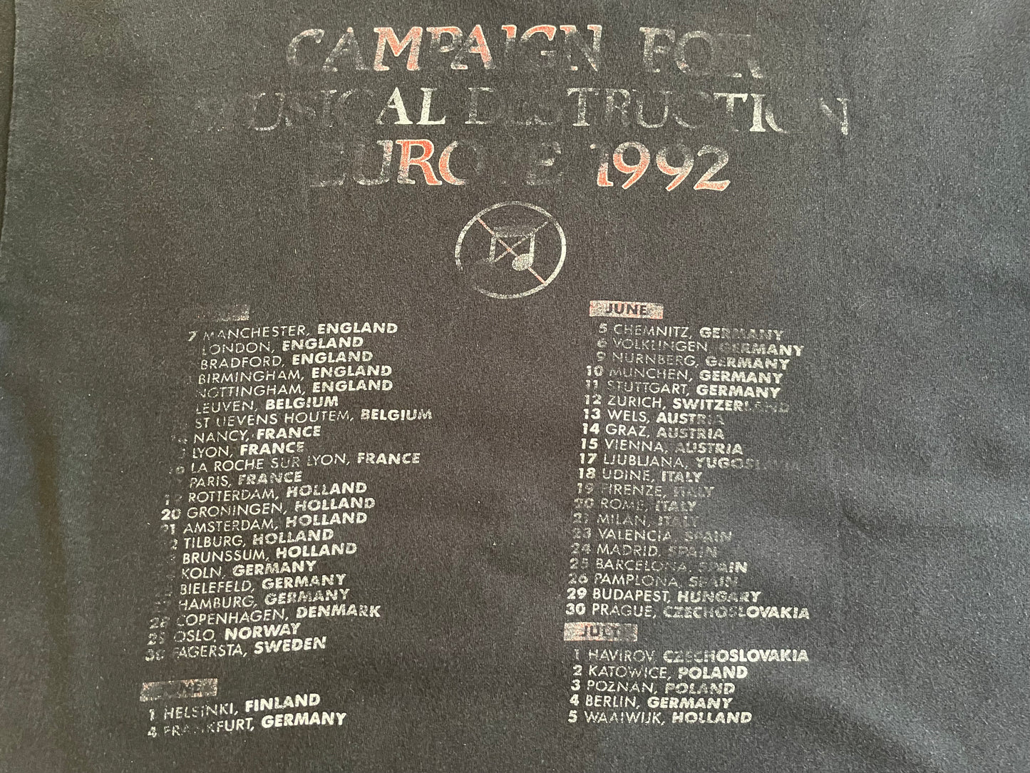 Napalm Death - Campaign For Musical Destruction Europe 1992 - Original Vintage t-shirt