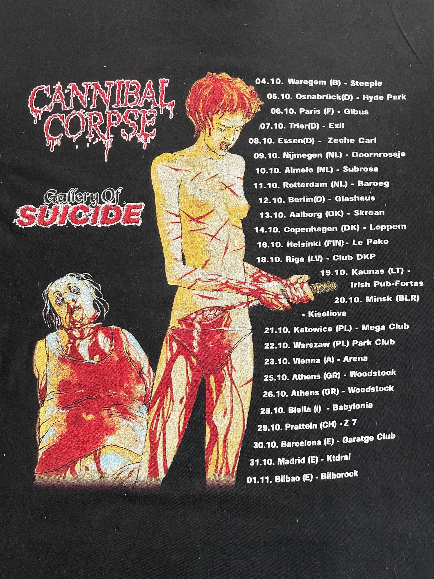 Cannibal Corpse - Gallery Of Suicide / European Tour 1998 - Original Vintage T-Shirt